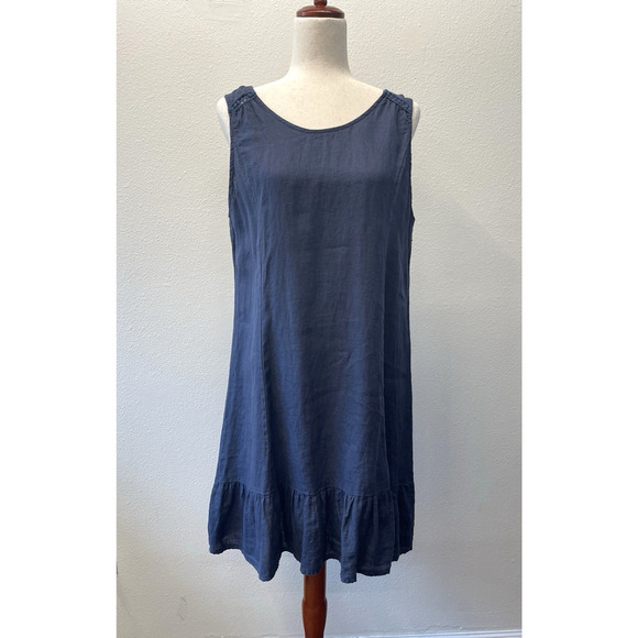 Terzo Millennio 100% Linen Dress Womens Size L Blue Beachy Coastal Made in Italy - Picture 1 of 8